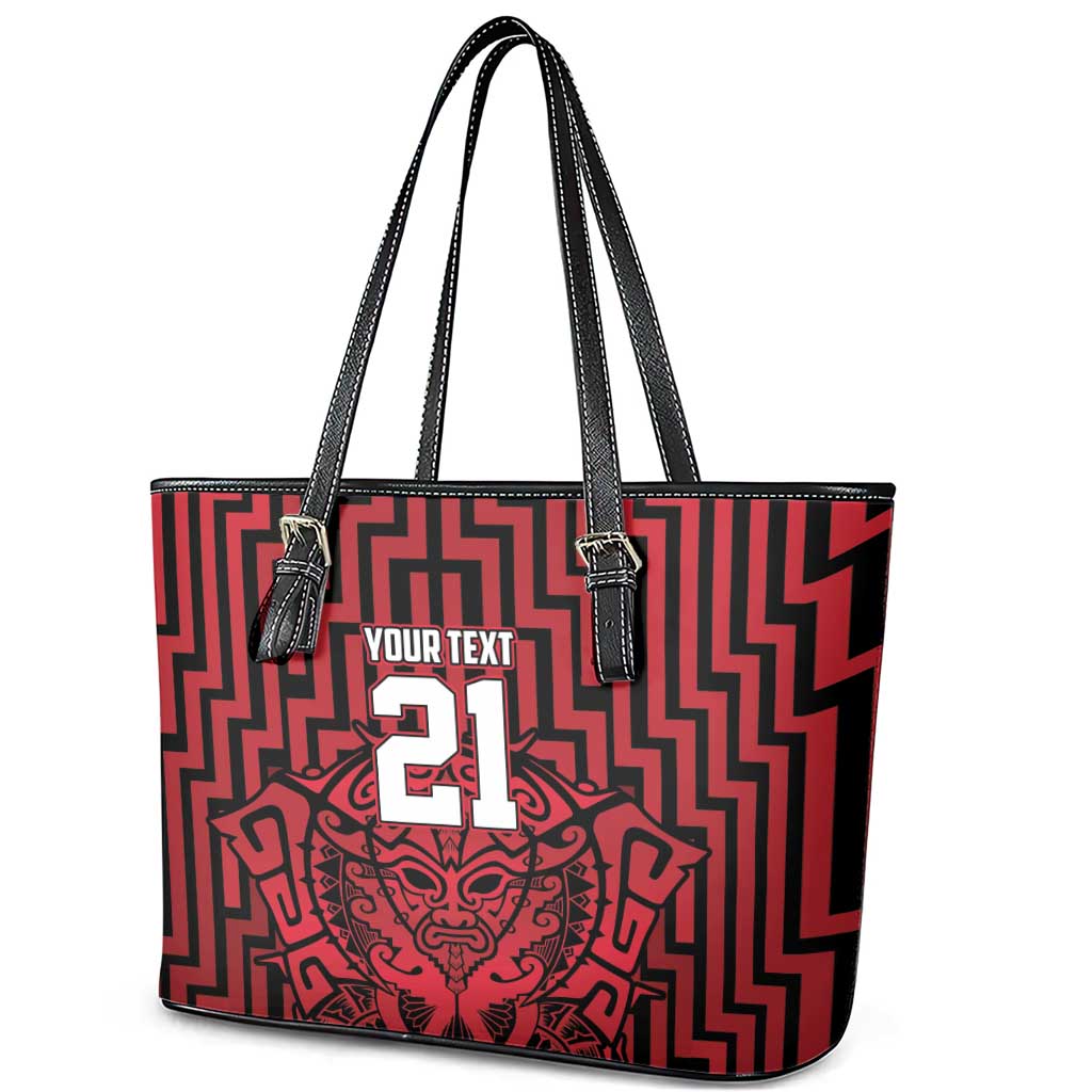 Custom Basketball New Zealand Leather Tote Bag Red Maori Ta Moko Indigenous - Polynesian Pride