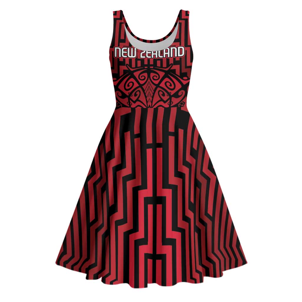 Custom Basketball New Zealand Midi Dress Red Maori Ta Moko Indigenous - Polynesian Pride