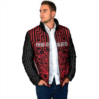 Custom Basketball New Zealand Padded Jacket Red Maori Ta Moko Indigenous - Polynesian Pride