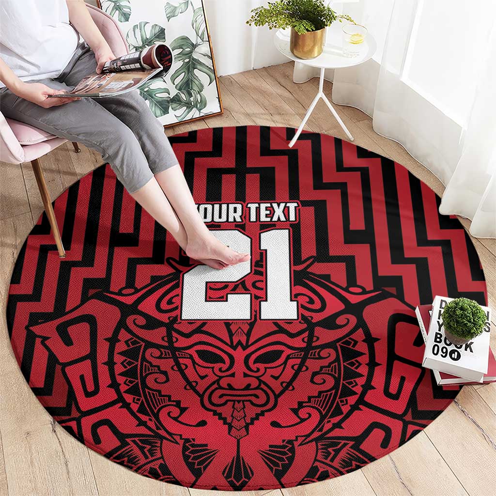 Custom Basketball New Zealand Round Carpet Red Maori Ta Moko Indigenous - Polynesian Pride