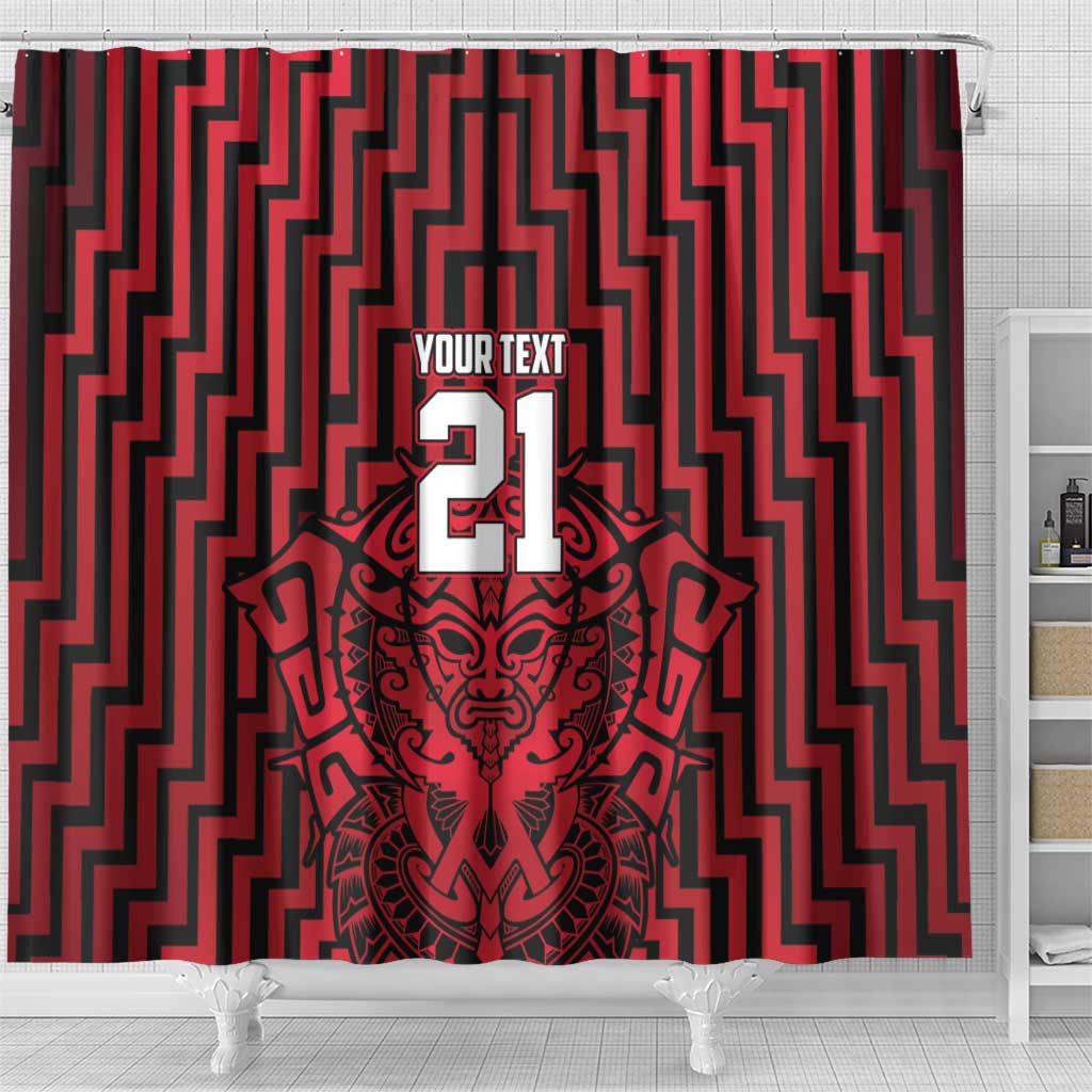 Custom Basketball New Zealand Shower Curtain Red Maori Ta Moko Indigenous - Polynesian Pride