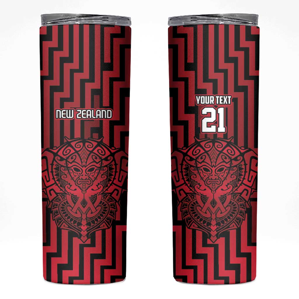 Custom Basketball New Zealand Skinny Tumbler Red Maori Ta Moko Indigenous - Polynesian Pride