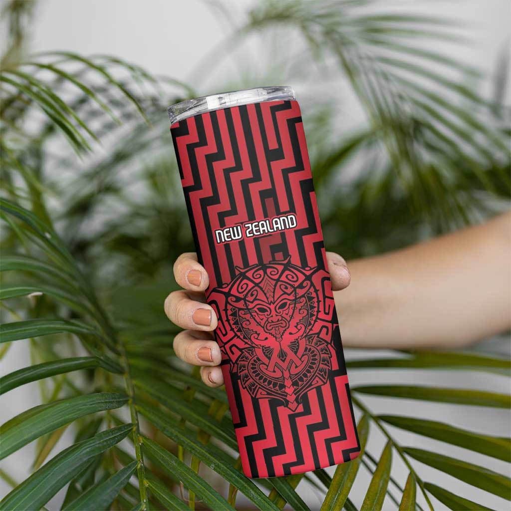 Custom Basketball New Zealand Skinny Tumbler Red Maori Ta Moko Indigenous - Polynesian Pride