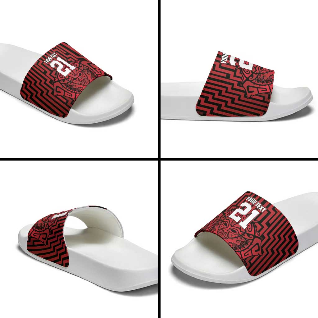 Custom Basketball New Zealand Slide Sandals Red Maori Ta Moko Indigenous - Polynesian Pride