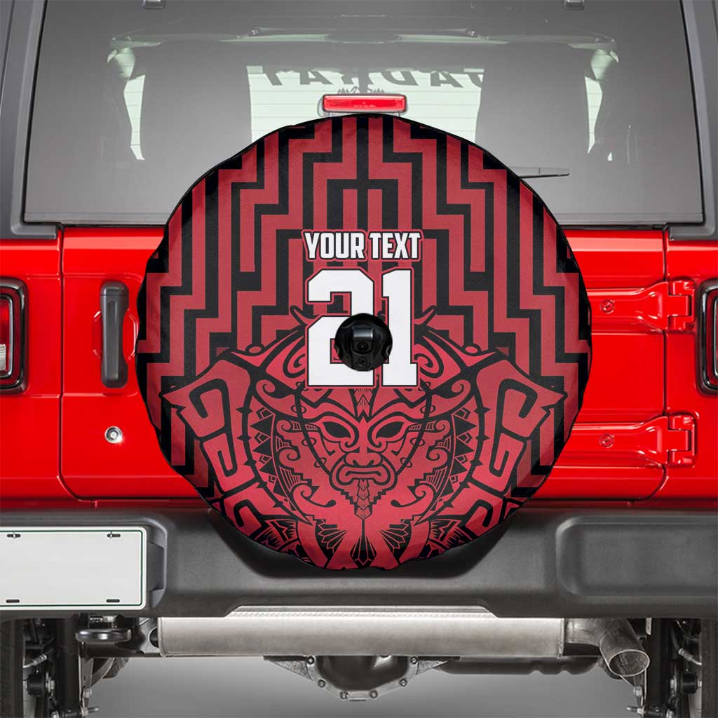 Custom Basketball New Zealand Spare Tire Cover Red Maori Ta Moko Indigenous - Polynesian Pride