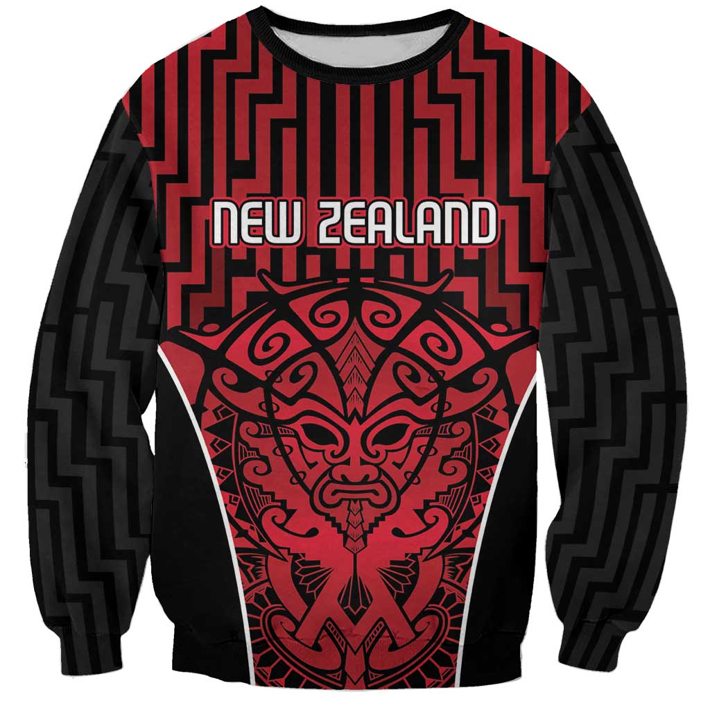 Custom Basketball New Zealand Sweatshirt Red Maori Ta Moko Indigenous - Polynesian Pride