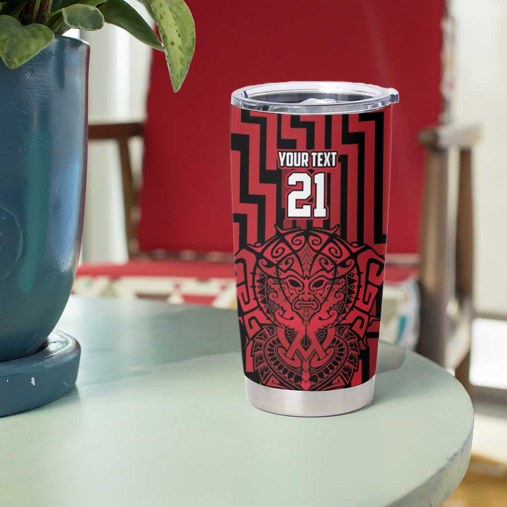 Custom Basketball New Zealand Tumbler Cup Red Maori Ta Moko Indigenous - Polynesian Pride