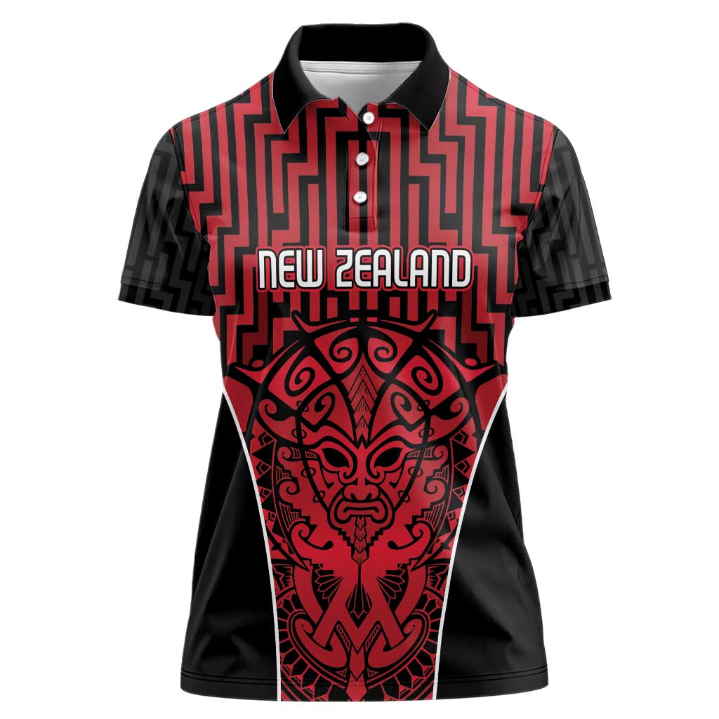 Custom Basketball New Zealand Women Polo Shirt Red Maori Ta Moko Indigenous - Polynesian Pride