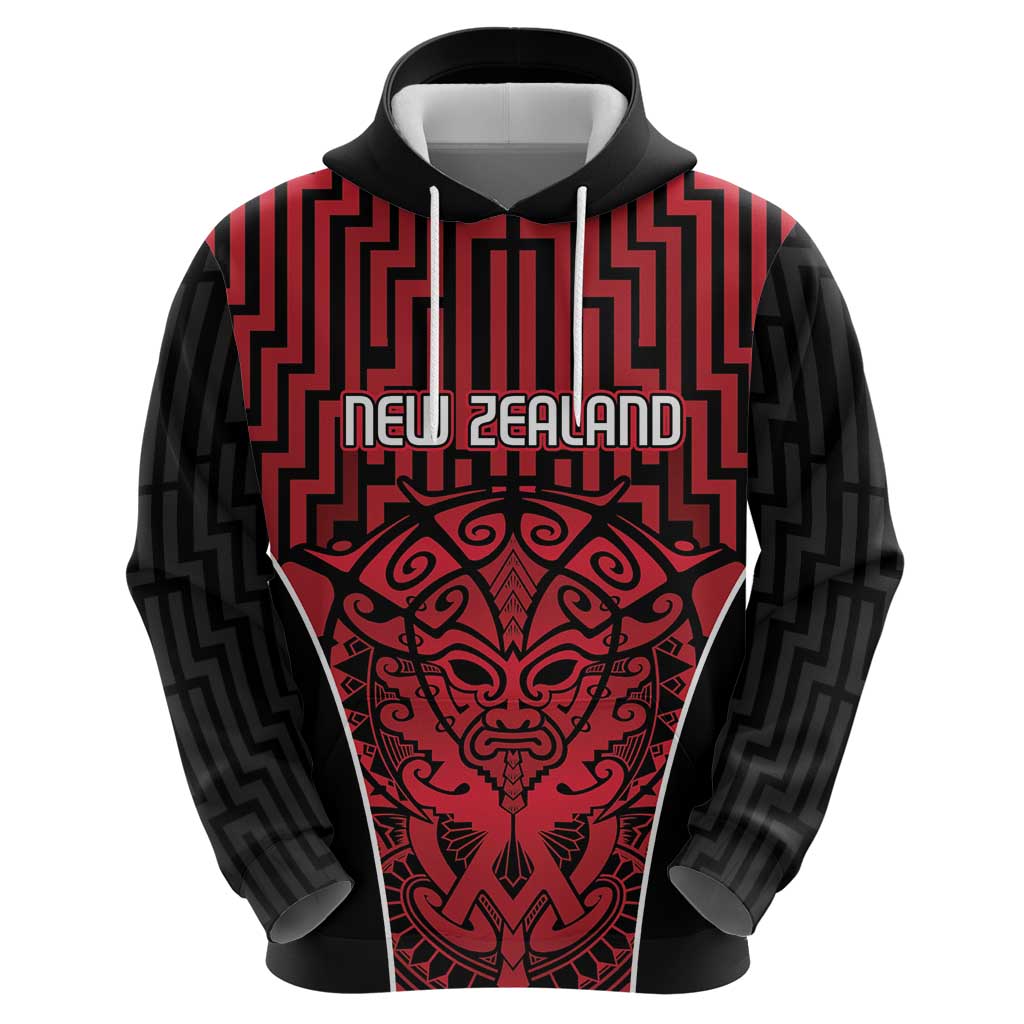 Custom Basketball New Zealand Zip Hoodie Red Maori Ta Moko Indigenous - Polynesian Pride