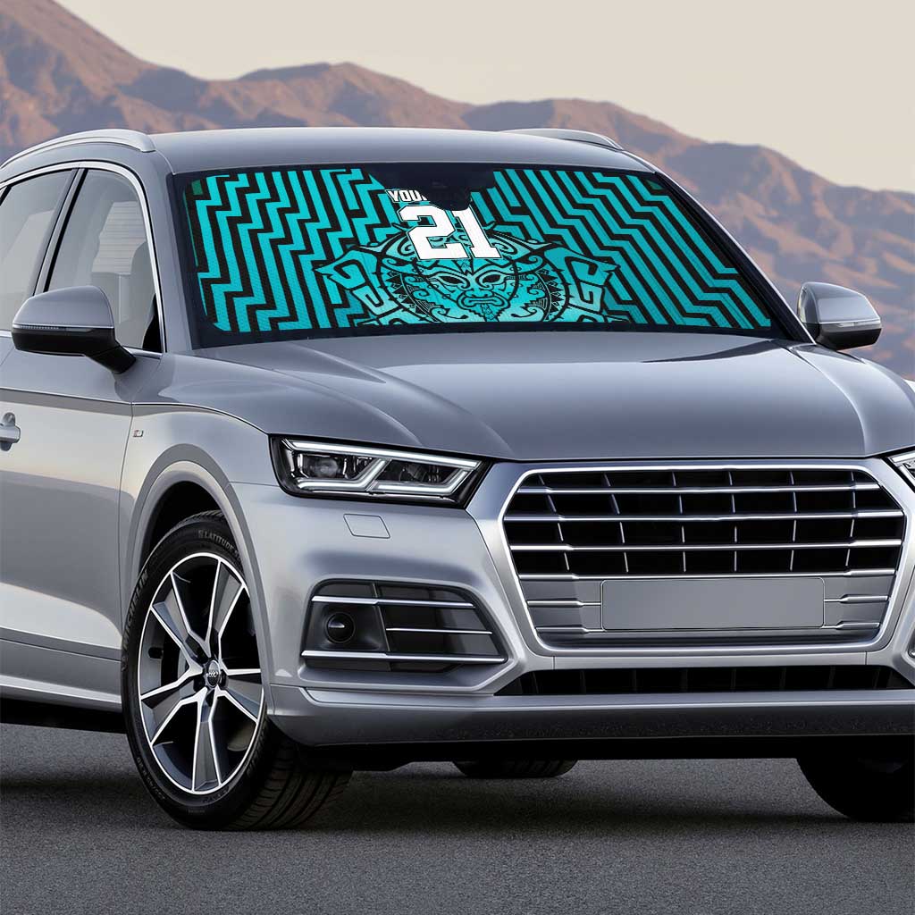 Custom Basketball New Zealand Auto Sun Shade Teal Maori Ta Moko Indigenous - Polynesian Pride