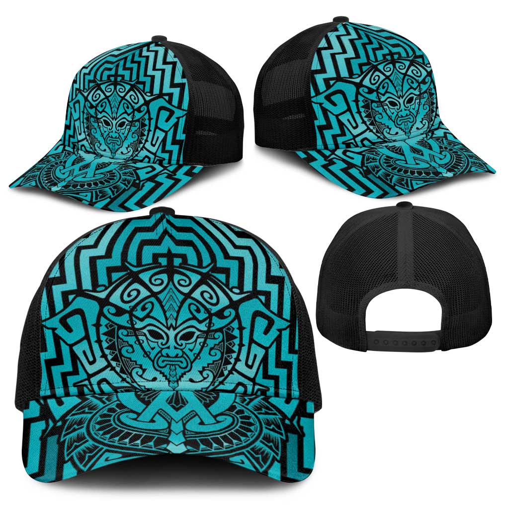 Basketball New Zealand Baseball Net Cap Teal Maori Ta Moko Indigenous - Polynesian Pride