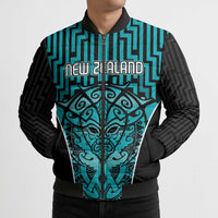 Custom Basketball New Zealand Bomber Puffer Jacket Teal Maori Ta Moko Indigenous - Polynesian Pride