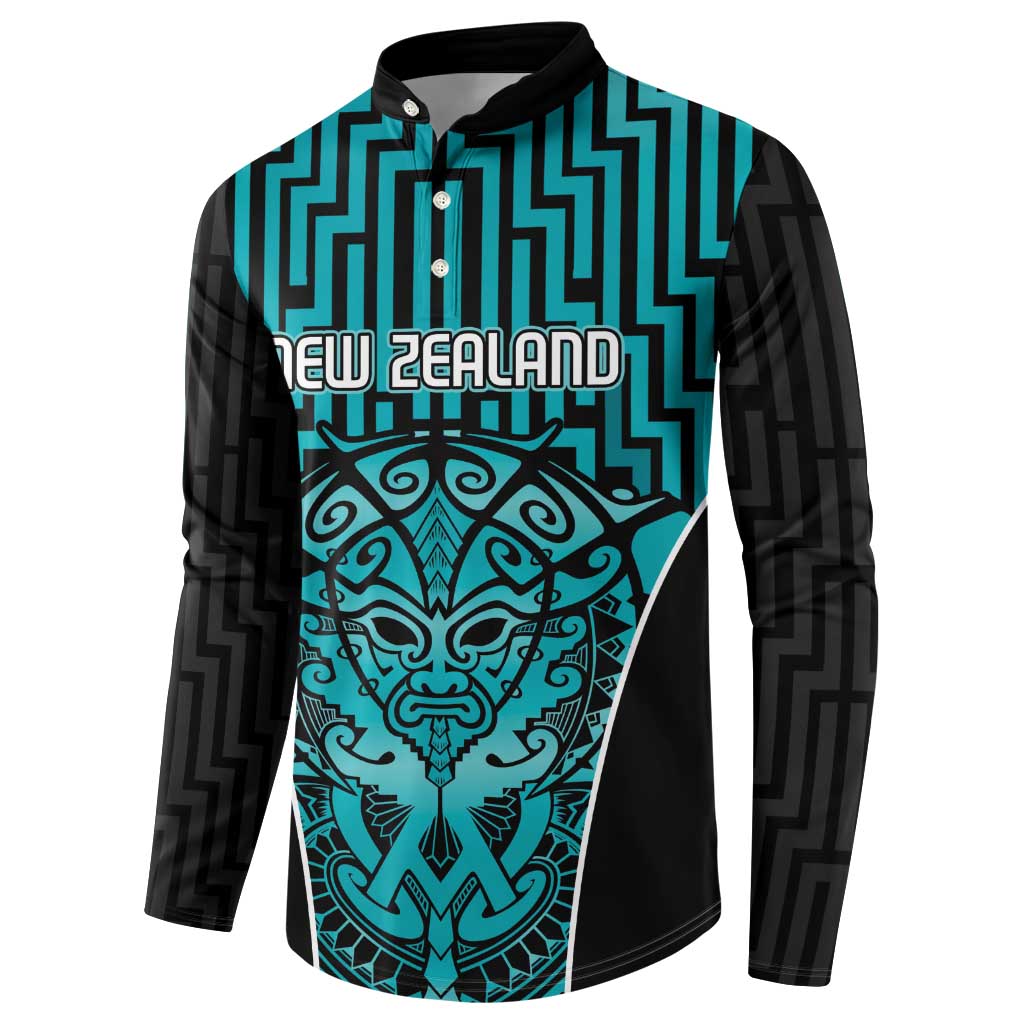 Custom Basketball New Zealand Button Sweatshirt Teal Maori Ta Moko Indigenous - Polynesian Pride