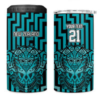 Custom Basketball New Zealand 4 in 1 Can Cooler Tumbler Teal Maori Ta Moko Indigenous - Polynesian Pride