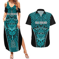 Custom Basketball New Zealand Couples Matching Summer Maxi Dress and Hawaiian Shirt Teal Maori Ta Moko Indigenous - Polynesian Pride