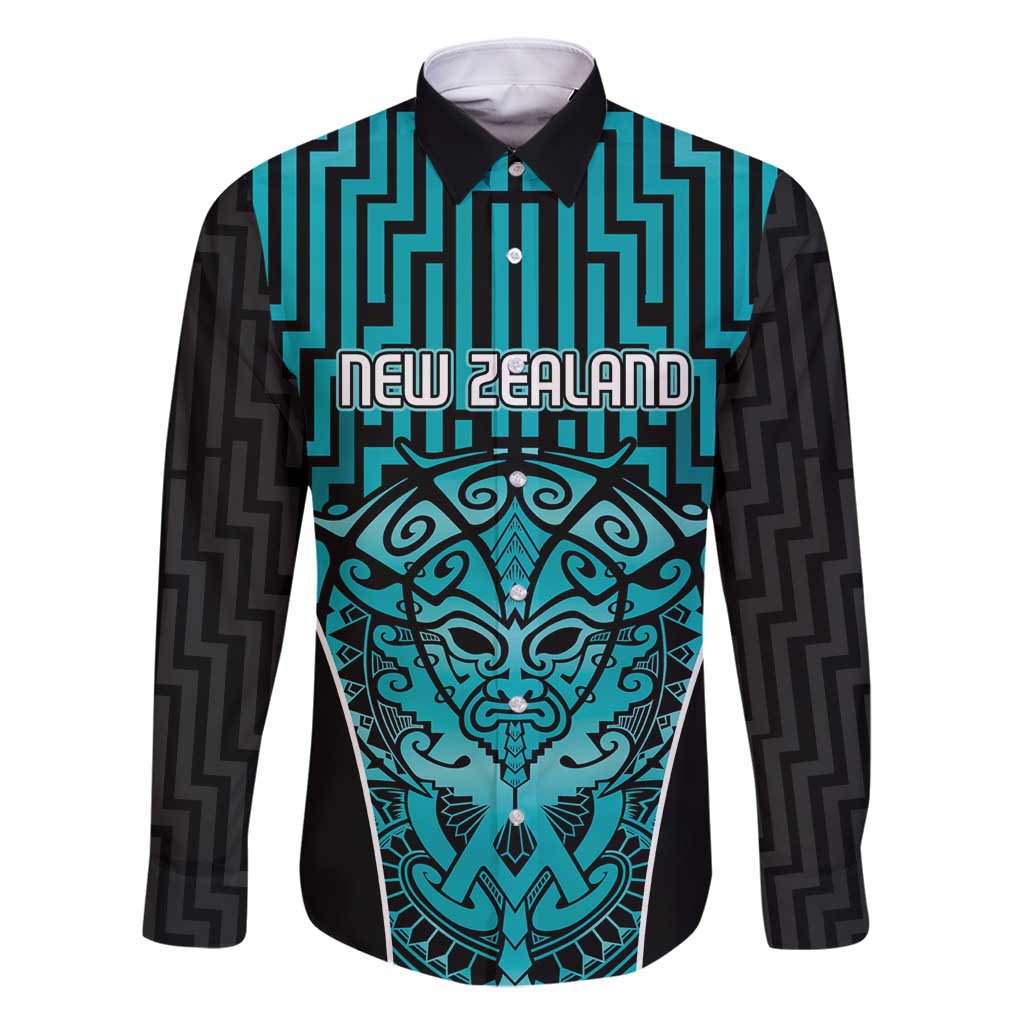 Custom Basketball New Zealand Family Matching Long Sleeve Bodycon Dress and Hawaiian Shirt Teal Maori Ta Moko Indigenous - Polynesian Pride