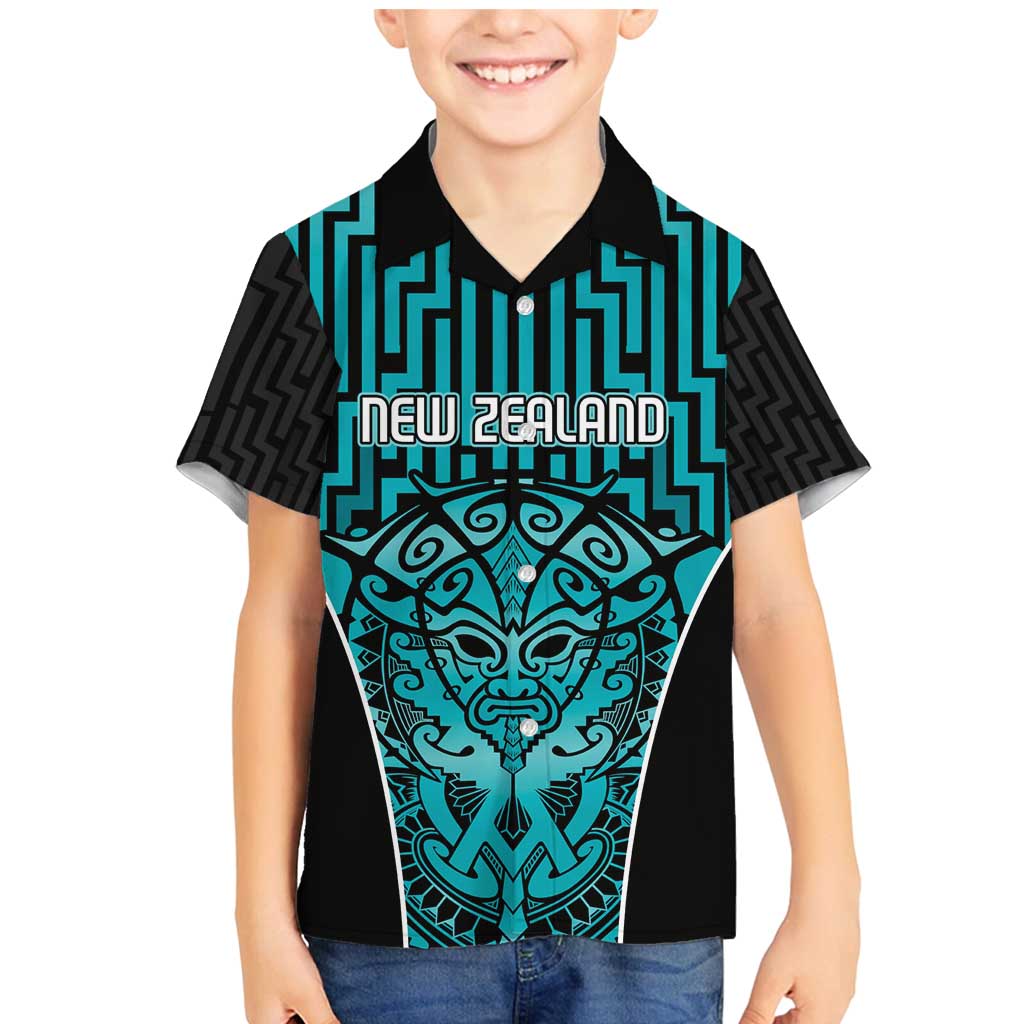 Custom Basketball New Zealand Family Matching Mermaid Dress and Hawaiian Shirt Teal Maori Ta Moko Indigenous - Polynesian Pride