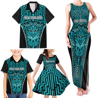 Custom Basketball New Zealand Family Matching Tank Maxi Dress and Hawaiian Shirt Teal Maori Ta Moko Indigenous - Polynesian Pride