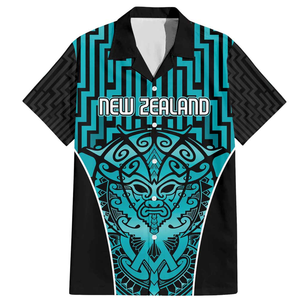 Custom Basketball New Zealand Hawaiian Shirt Teal Maori Ta Moko Indigenous - Polynesian Pride