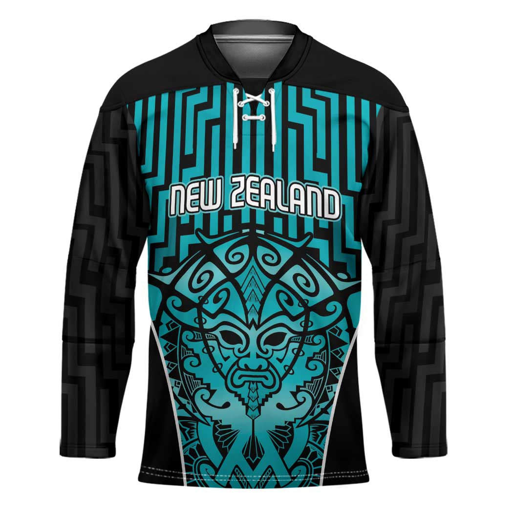 Custom Basketball New Zealand Hockey Jersey Teal Maori Ta Moko Indigenous - Polynesian Pride