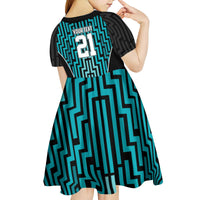 Custom Basketball New Zealand Kid Short Sleeve Dress Teal Maori Ta Moko Indigenous - Polynesian Pride