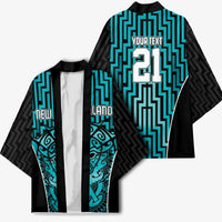 Custom Basketball New Zealand Kimono Teal Maori Ta Moko Indigenous - Polynesian Pride