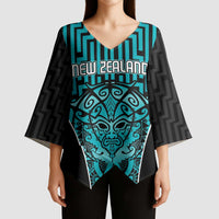 Custom Basketball New Zealand Kimono Sleeve Blouse Teal Maori Ta Moko Indigenous - Polynesian Pride