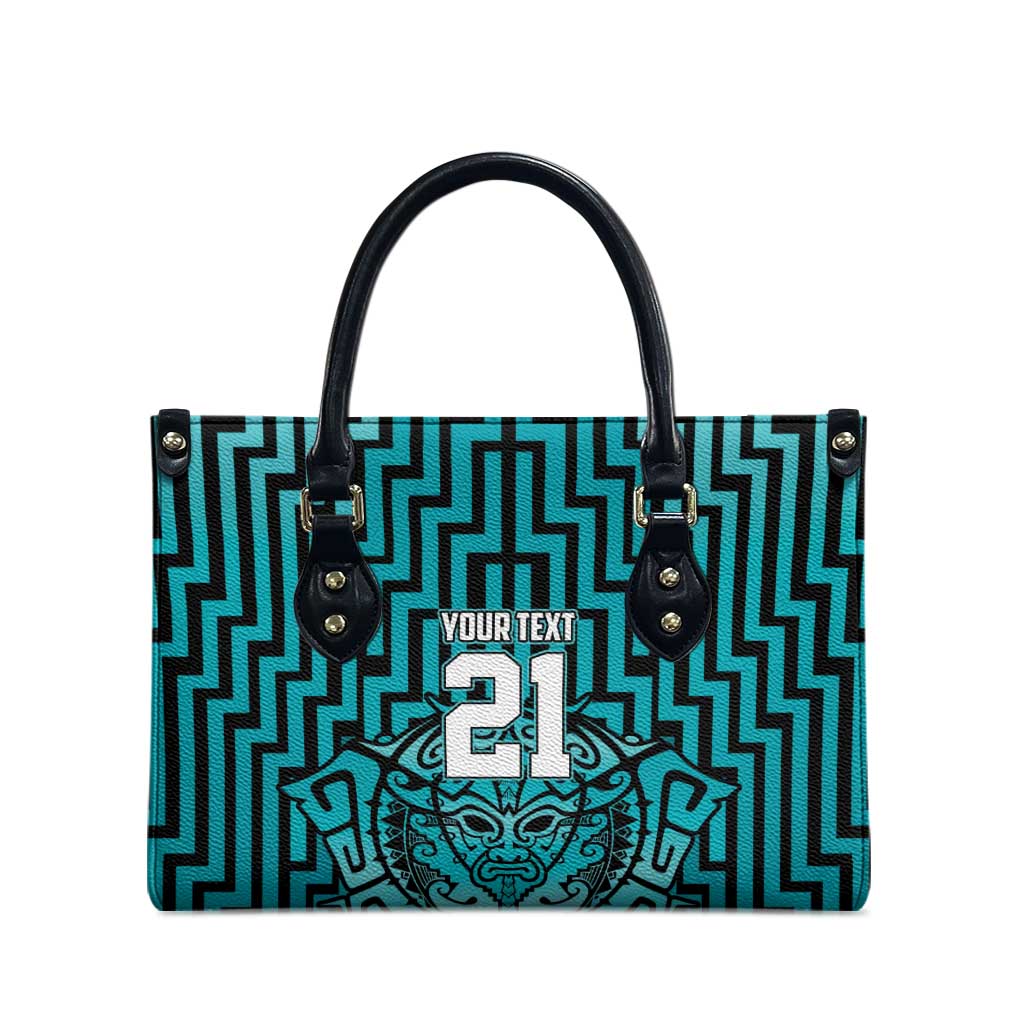 Custom Basketball New Zealand Leather Bag Teal Maori Ta Moko Indigenous - Polynesian Pride