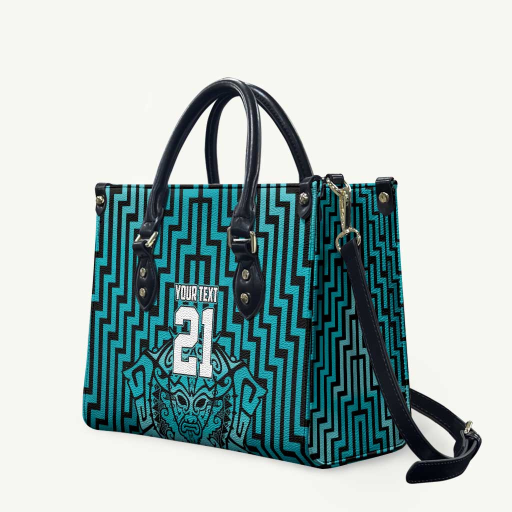 Custom Basketball New Zealand Leather Bag Teal Maori Ta Moko Indigenous - Polynesian Pride