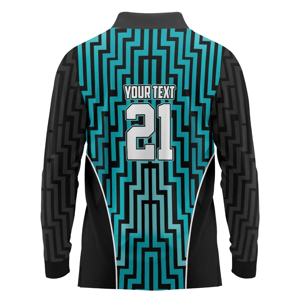 Custom Basketball New Zealand Long Sleeve Polo Shirt Teal Maori Ta Moko Indigenous - Polynesian Pride
