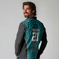 Custom Basketball New Zealand Long Sleeve Polo Shirt Teal Maori Ta Moko Indigenous - Polynesian Pride