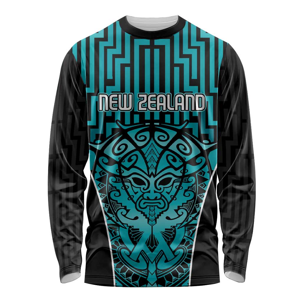 Custom Basketball New Zealand Long Sleeve Shirt Teal Maori Ta Moko Indigenous - Polynesian Pride