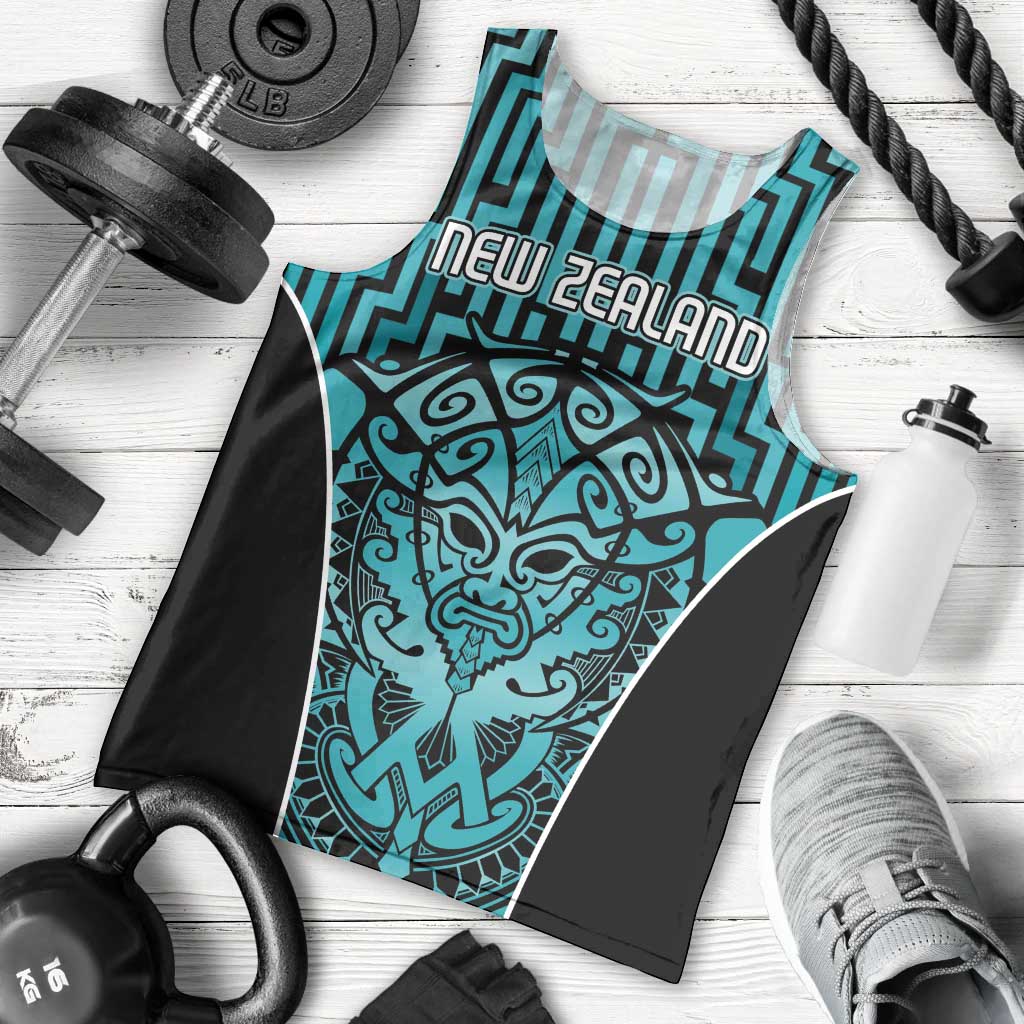 Custom Basketball New Zealand Men Tank Top Teal Maori Ta Moko Indigenous - Polynesian Pride