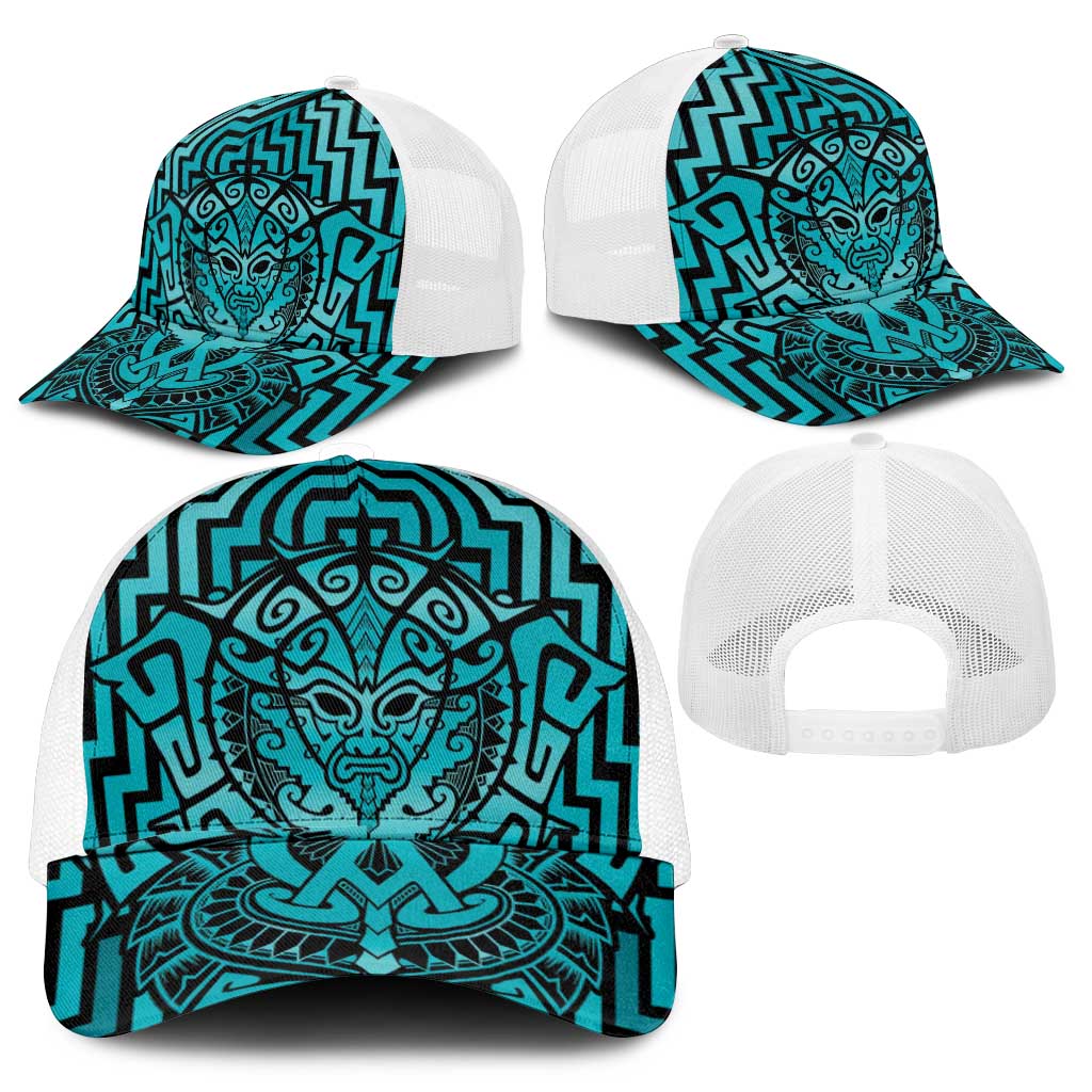 Basketball New Zealand Mesh Trucker Cap Teal Maori Ta Moko Indigenous - Polynesian Pride