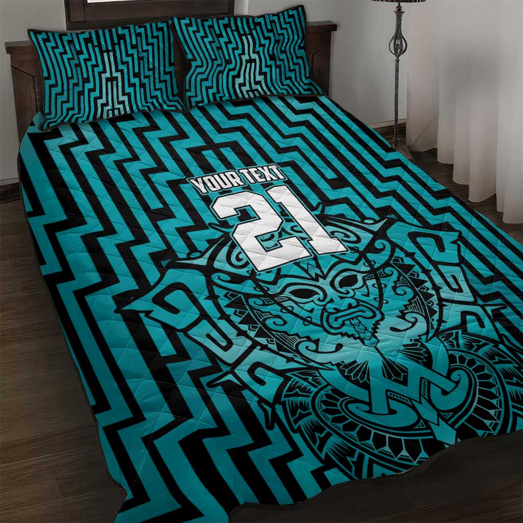 Custom Basketball New Zealand Quilt Bed Set Teal Maori Ta Moko Indigenous - Polynesian Pride
