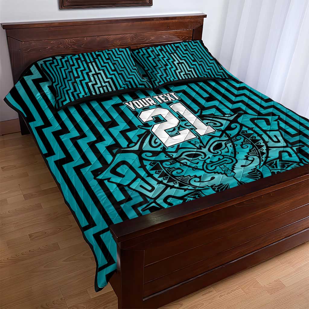 Custom Basketball New Zealand Quilt Bed Set Teal Maori Ta Moko Indigenous - Polynesian Pride