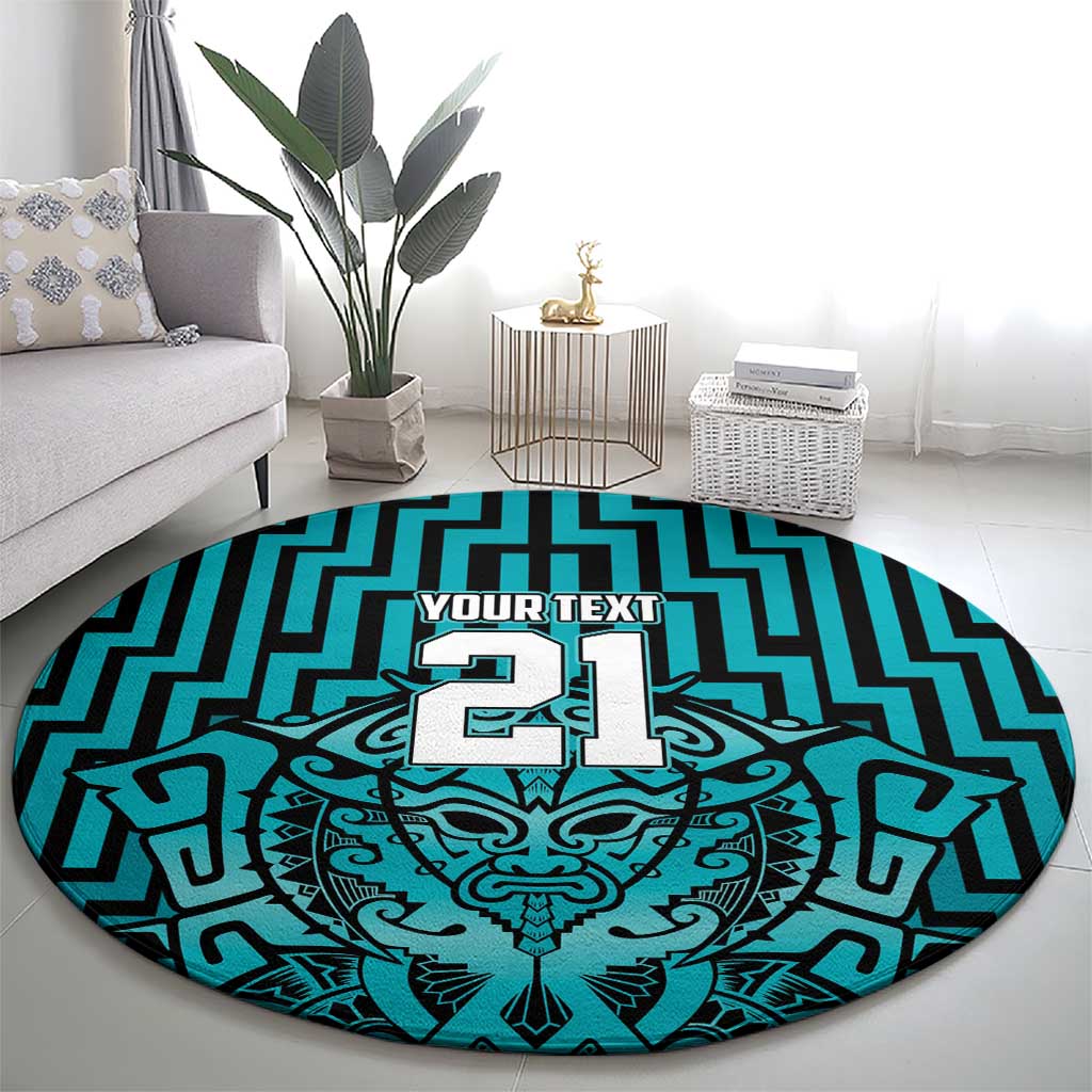 Custom Basketball New Zealand Round Carpet Teal Maori Ta Moko Indigenous - Polynesian Pride