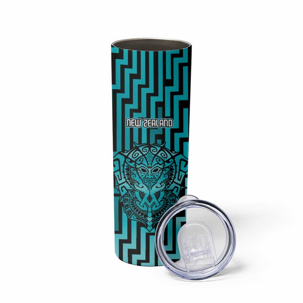 Custom Basketball New Zealand Skinny Tumbler Teal Maori Ta Moko Indigenous - Polynesian Pride