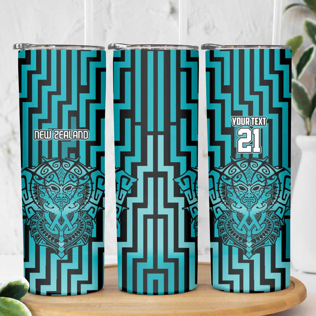 Custom Basketball New Zealand Skinny Tumbler Teal Maori Ta Moko Indigenous - Polynesian Pride
