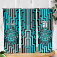 Custom Basketball New Zealand Skinny Tumbler Teal Maori Ta Moko Indigenous - Polynesian Pride