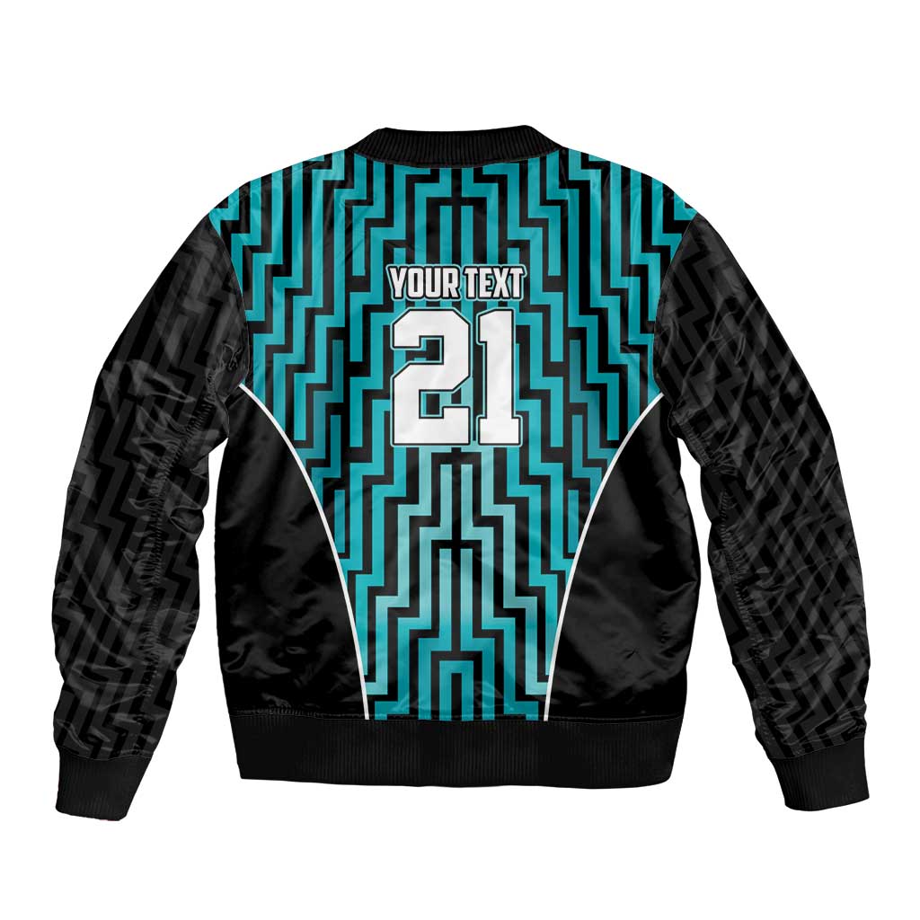 Custom Basketball New Zealand Sleeve Zip Bomber Jacket Teal Maori Ta Moko Indigenous - Polynesian Pride
