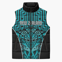 Custom Basketball New Zealand Sleeveless Puffer Jacket Teal Maori Ta Moko Indigenous - Polynesian Pride