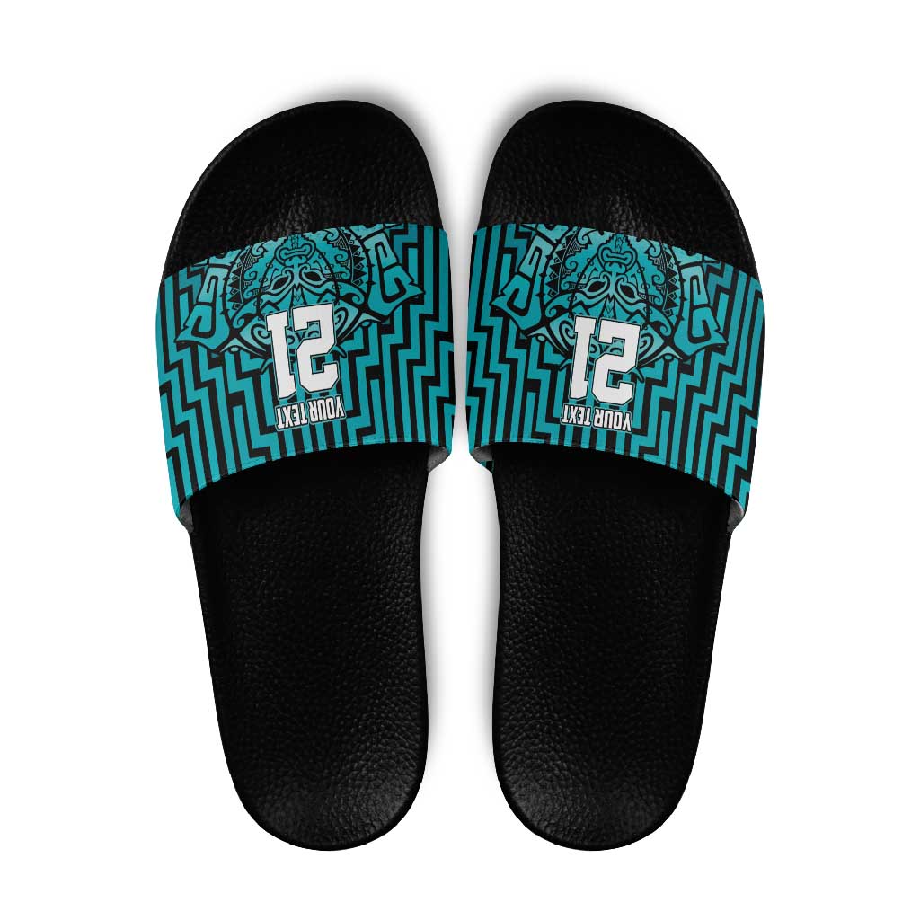 Custom Basketball New Zealand Slide Sandals Teal Maori Ta Moko Indigenous - Polynesian Pride