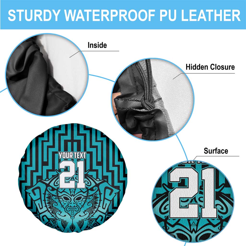 Custom Basketball New Zealand Spare Tire Cover Teal Maori Ta Moko Indigenous - Polynesian Pride