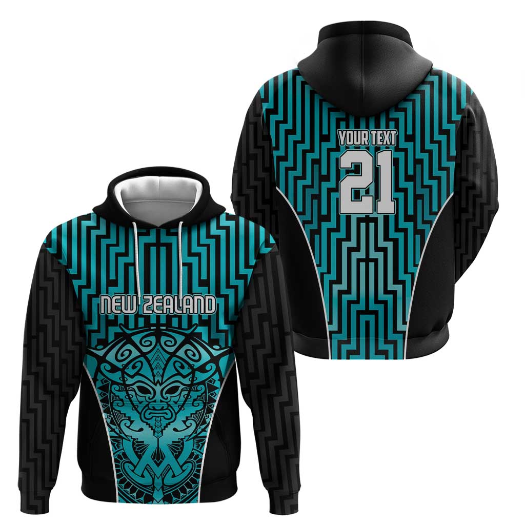 Custom Basketball New Zealand Zip Hoodie Teal Maori Ta Moko Indigenous - Polynesian Pride