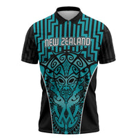Custom Basketball New Zealand Zipper Polo Shirt Teal Maori Ta Moko Indigenous - Polynesian Pride