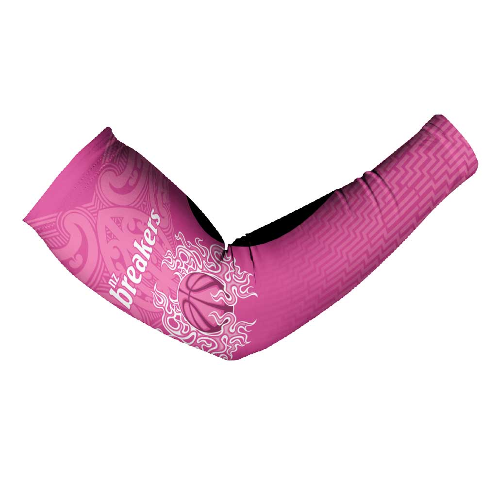 New Zealand Custom Arm Sleeves Fire Basketball Maori Tribal Pink - Polynesian Pride