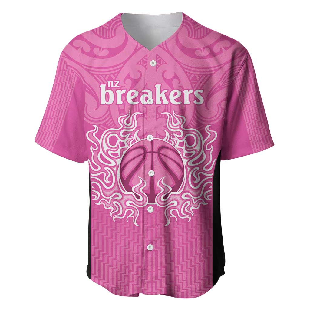 New Zealand Custom Baseball Jersey Fire Basketball Maori Tribal Pink - Polynesian Pride