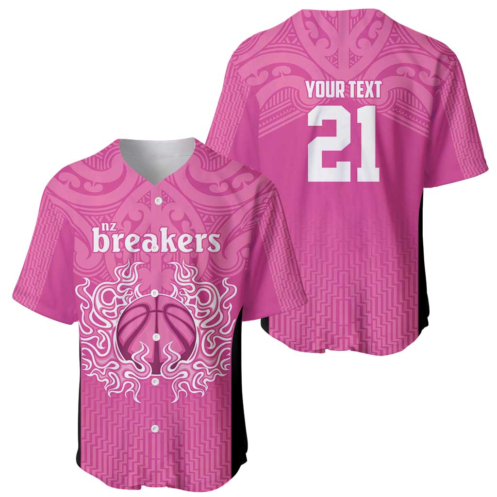 New Zealand Custom Baseball Jersey Fire Basketball Maori Tribal Pink - Polynesian Pride