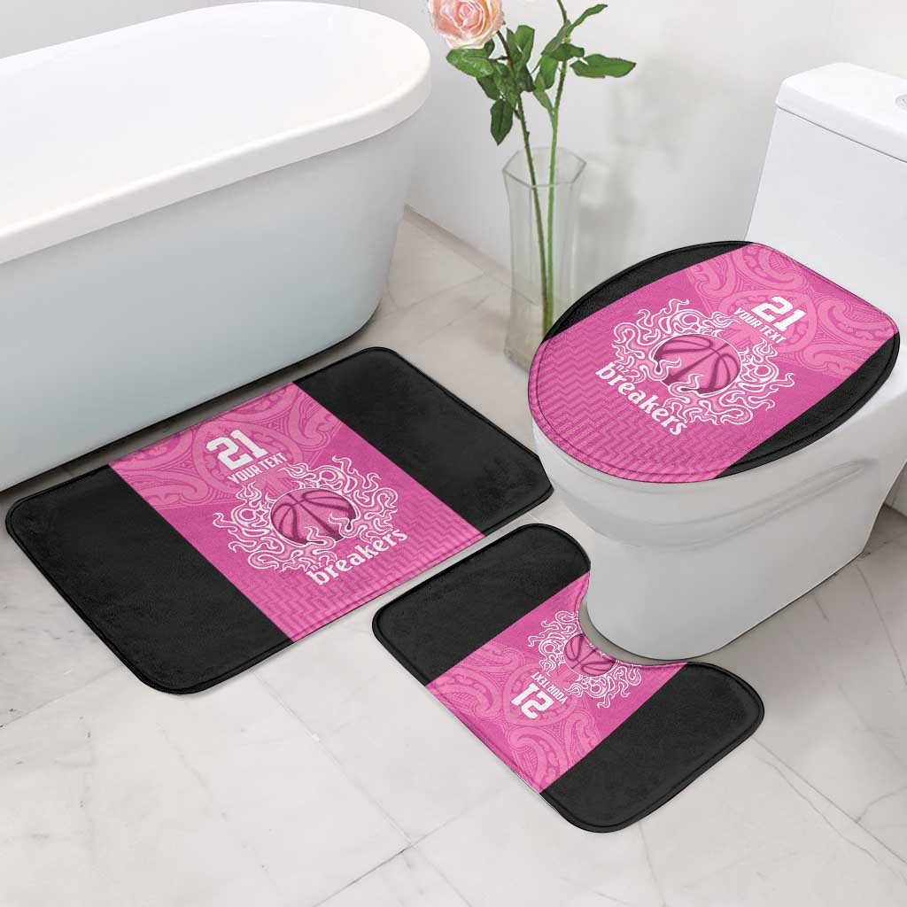 New Zealand Custom Bathroom Set Fire Basketball Maori Tribal Pink - Polynesian Pride